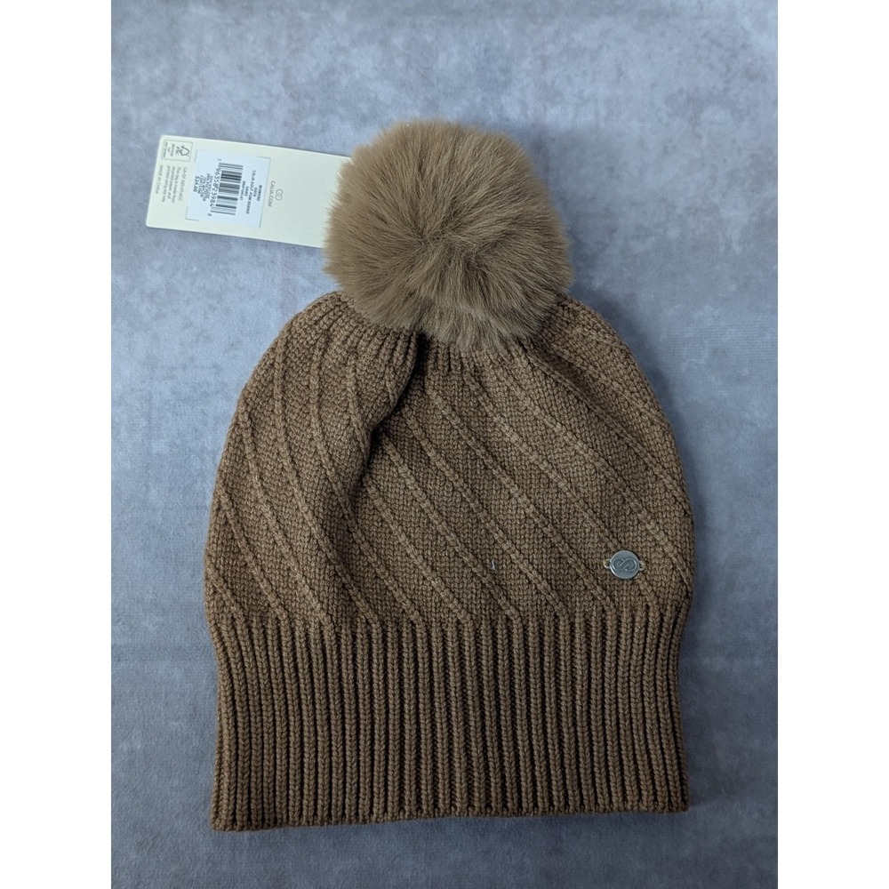 Calia Women Sand Brown Golf Pom Cozy Knit Beanie Hat OS